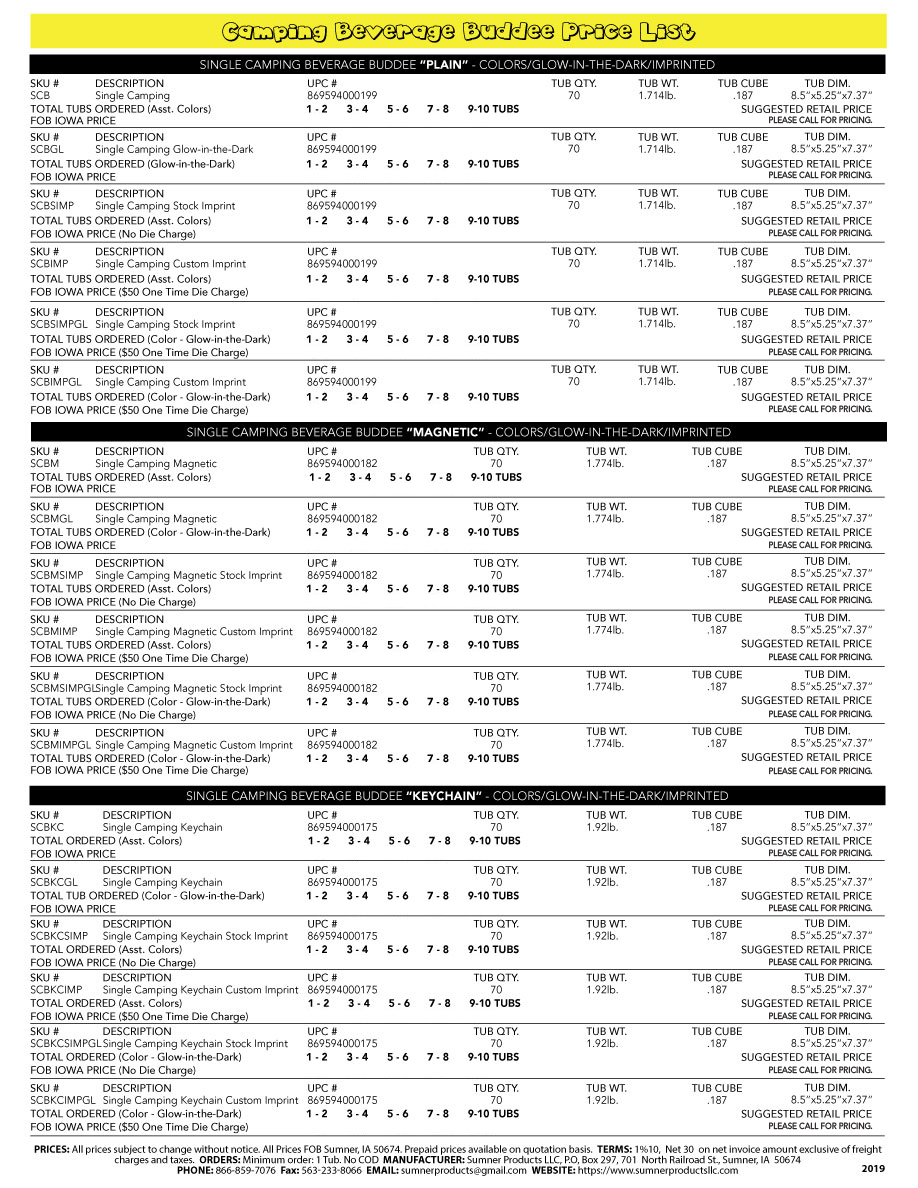 Sumner Products LLC - Camping BB Flyer Pricing